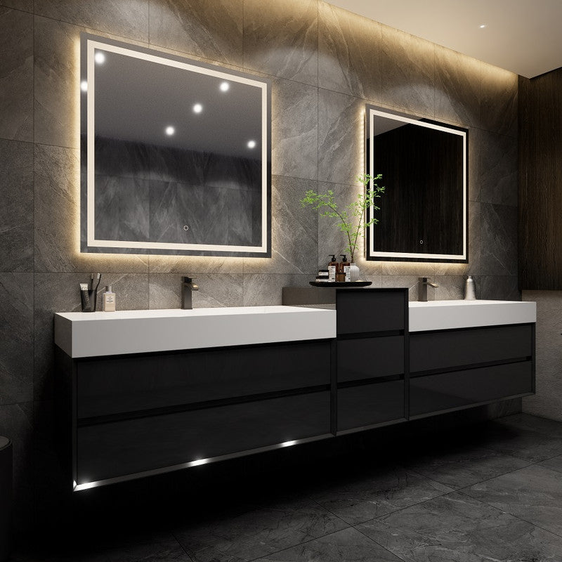 Max 116" Wall Mounted Bathroom Vanity with Acrylic Sink Top and Linen Cabinet