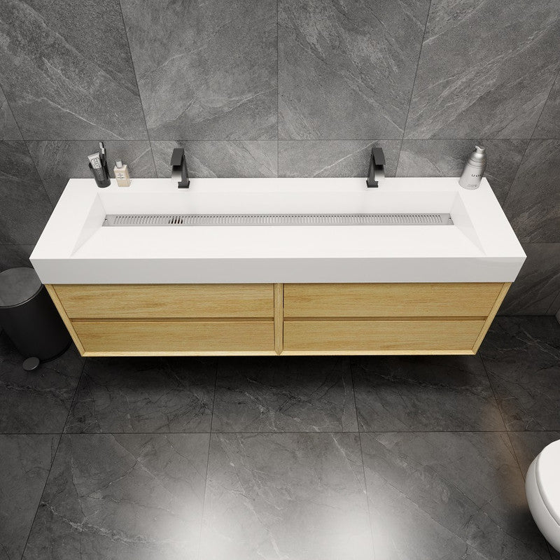 Max 72" Wall Mounted Bathroom Vanity with Acrylic Sink/Double Faucet Holes