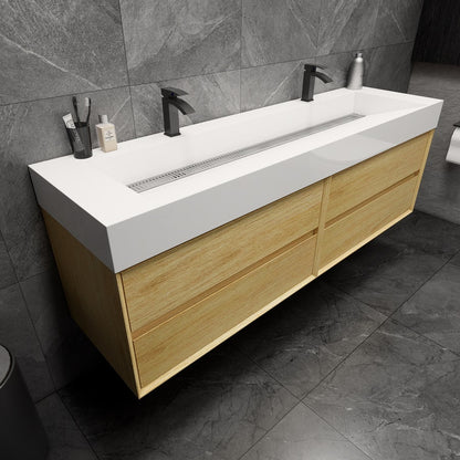Max 72" Wall Mounted Bathroom Vanity with Acrylic Sink/Double Faucet Holes