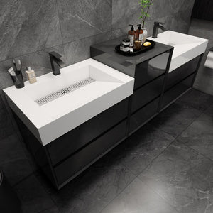 Max 92" Wall Mounted Vanity With 16 Acrylic Sink W/Small Side Cabinet