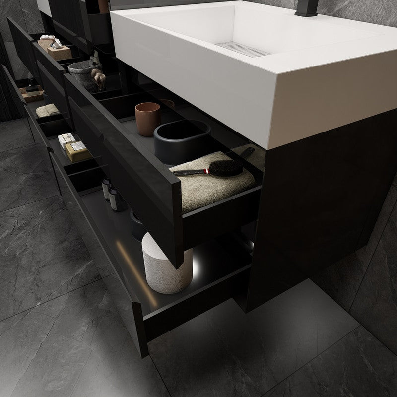 Max 80" Wall Mounted Bathroom Vanity with Acrylic Sink with Linen Cabinet