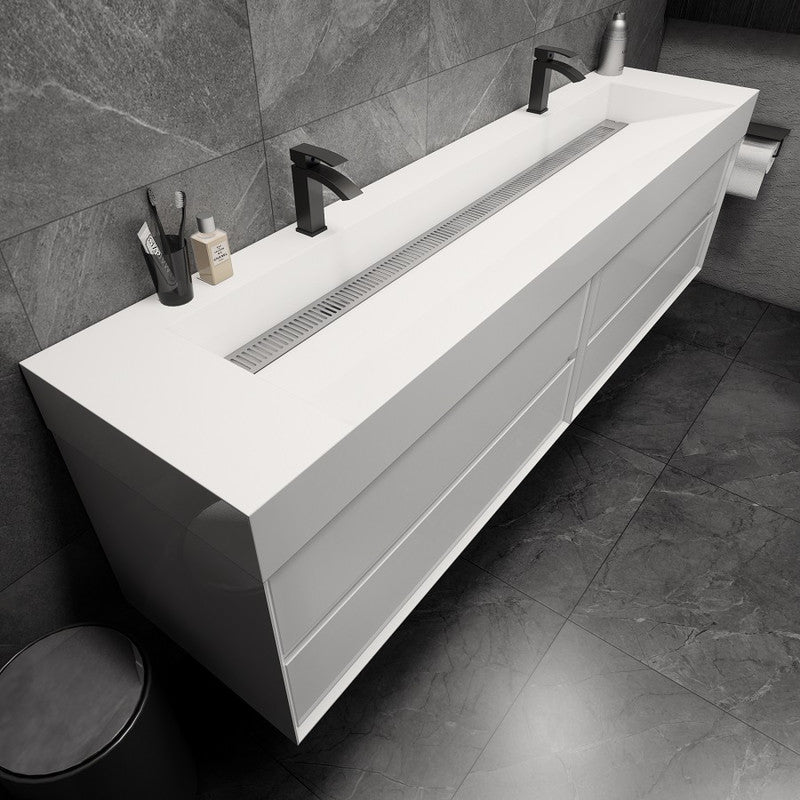 Max 84" Wall Mounted Bathroom Vanity with Acrylic Sink/Double Faucet Holes