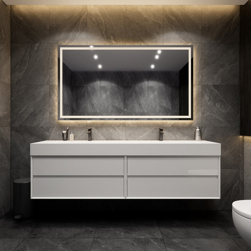 Max 84" Wall Mounted Bathroom Vanity with Acrylic Sink/Double Faucet Holes