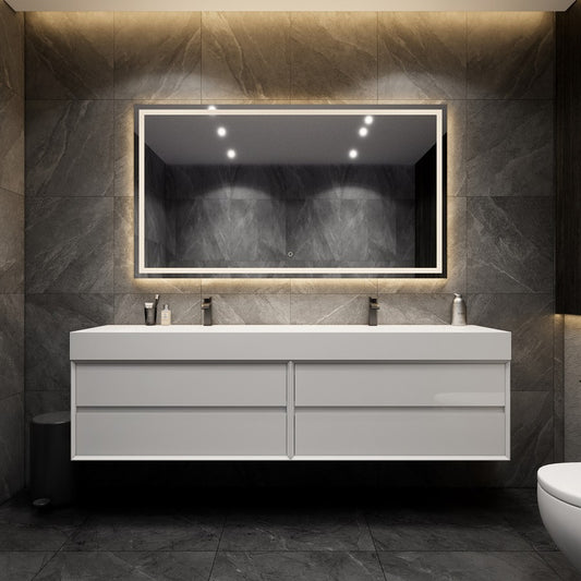 Max 84" Wall Mounted Bathroom Vanity with Reinforced Acrylic Integrated Sink Top