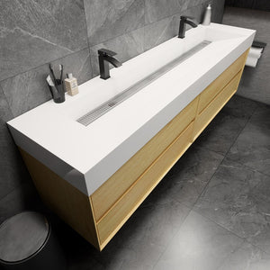 Max 84" Wall Mounted Vanity With Acrylic Sink/Double Faucet Holes