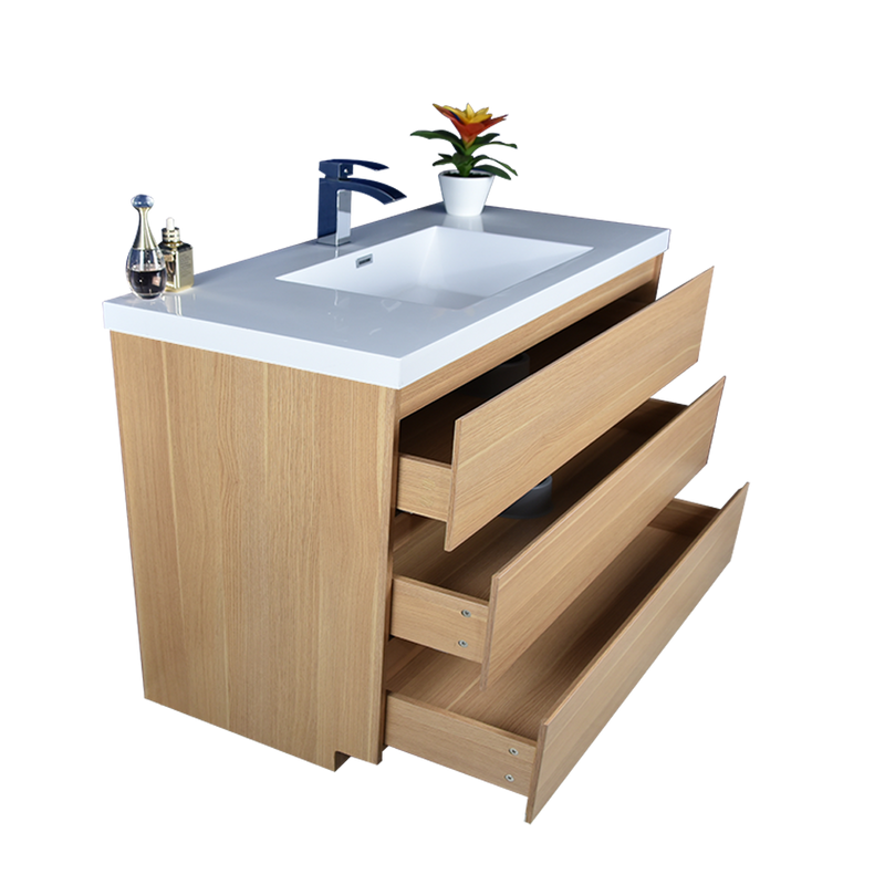 Angeles 42" Freestanding Bathroom Vanity with Acrylic Integrated Sink Top