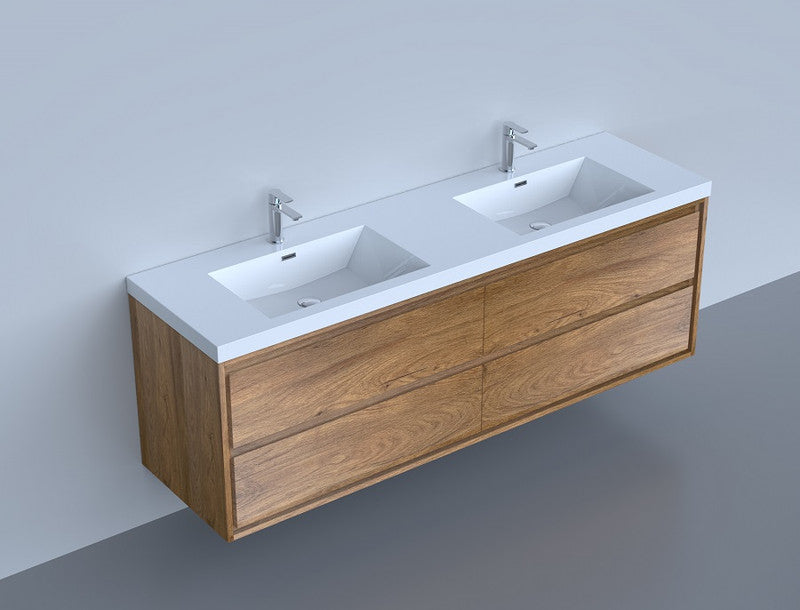 Sage 72" Wall Mounted Bathroom Vanity with Acrylic Integrated Sink Top