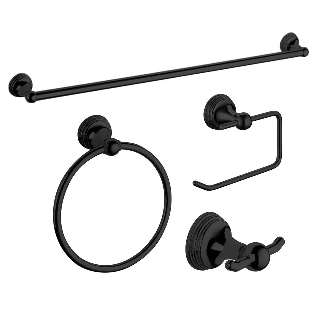 Apollo 4-Piece Bathroom Hardware Accessory Set With 24" Towel Bar