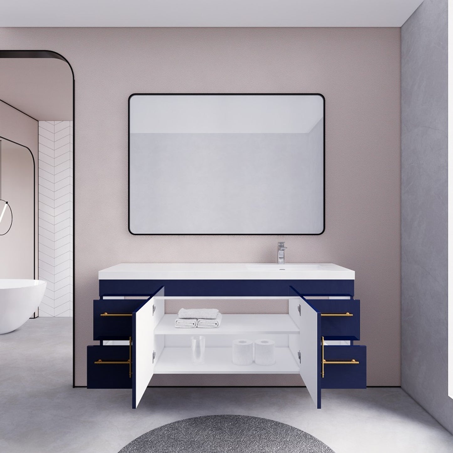 Elsa 60" Wall Mounted Bathroom Vanity with Reinforced Acrylic Sink