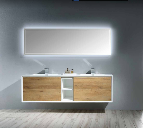 Floy 72" Wall Mounted Bathroom Vanity with Solid Surface Integrated Sink Top