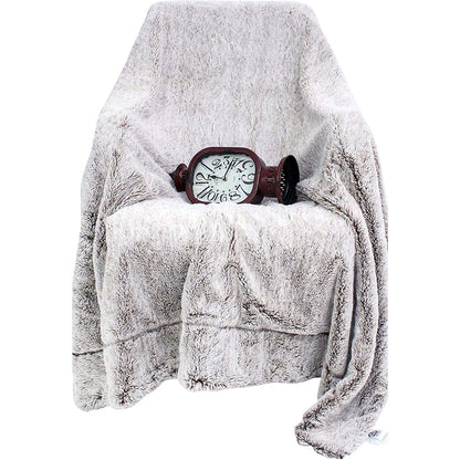 Faux Grey Fur With Brown Highlights With Fleece Back Throw Blanket