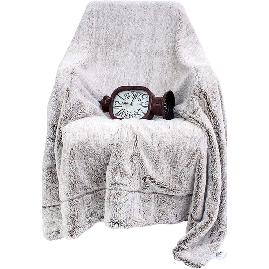 Faux Grey Fur With Brown Highlights With Fleece Back Throw Blanket