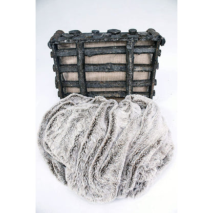 Faux Grey Fur With Brown Highlights With Fleece Back Throw Blanket