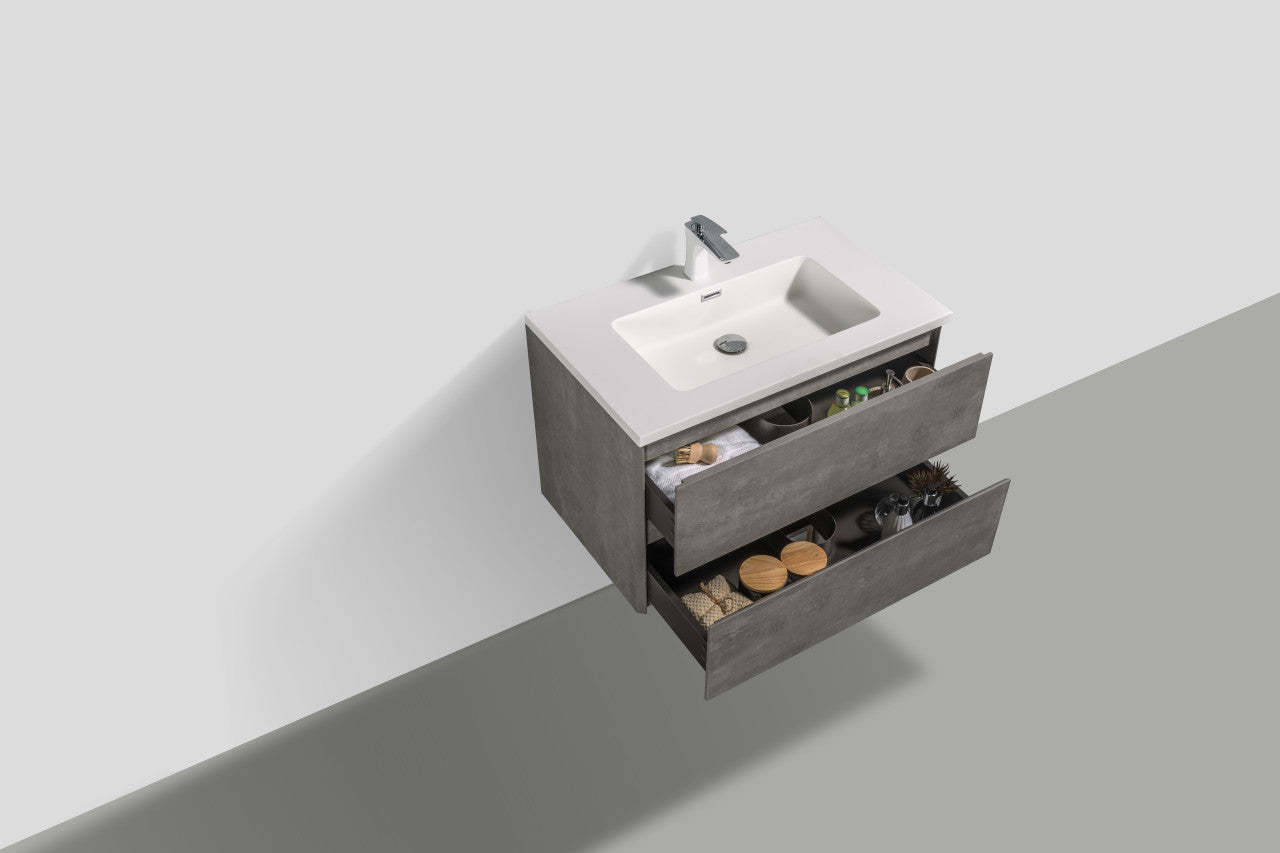 EDI 30" Wall Mounted Bathroom Vanity with Reinforced Acrylic Integrated Sink Top