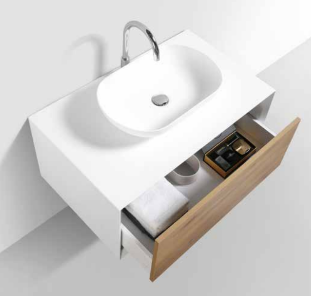 Fiona 36" Wall Mounted Bathroom Vanity with Solid Surface Top and Ceramic Vessel Sink