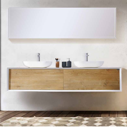 Fiona 63" Wall Mounted Bathroom Vanity with Solid Surface Top and Ceramic Vessel Sinks
