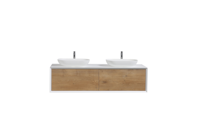 Fiona 63" Wall Mounted Bathroom Vanity with Solid Surface Top and Ceramic Vessel Sinks