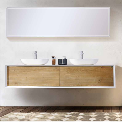 Fiona 72" Wall Mounted Bathroom Vanity with Solid Surface Top and Ceramic Vessel Sinks