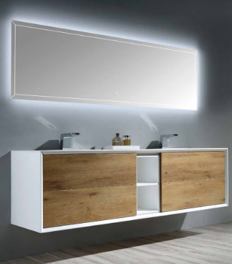 Floy 72" Wall Mounted Bathroom Vanity with Solid Surface Integrated Sink Top