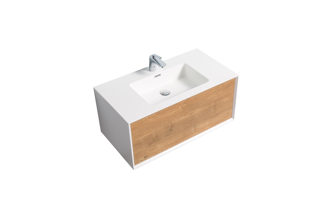 Frula 36" Wall Mounted Bathroom Vanity with Reinforced Acrylic Integrated Sink Top
