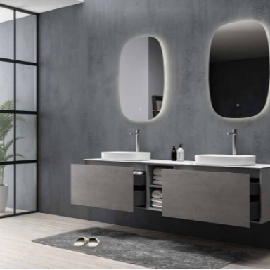 Inalco 60" Wall Mounted Bathroom Vanity with Porcelain Slab Top and Vessel Sinks