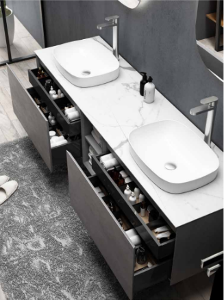 Inalco 60" Wall Mounted Bathroom Vanity with Porcelain Slab Top and Vessel Sinks