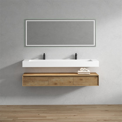 Alysa 72" Wall Mounted Bathroom Vanity with Reinforced Acrylic Integrated Sink Top