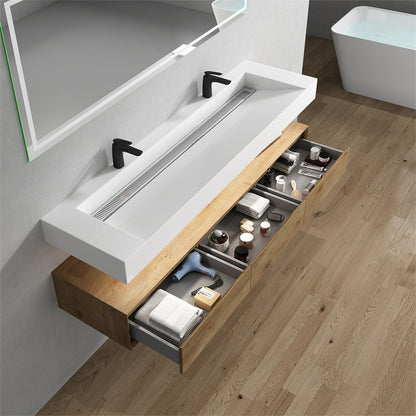 Alysa 72" Wall Mounted Bathroom Vanity with Reinforced Acrylic Integrated Sink Top