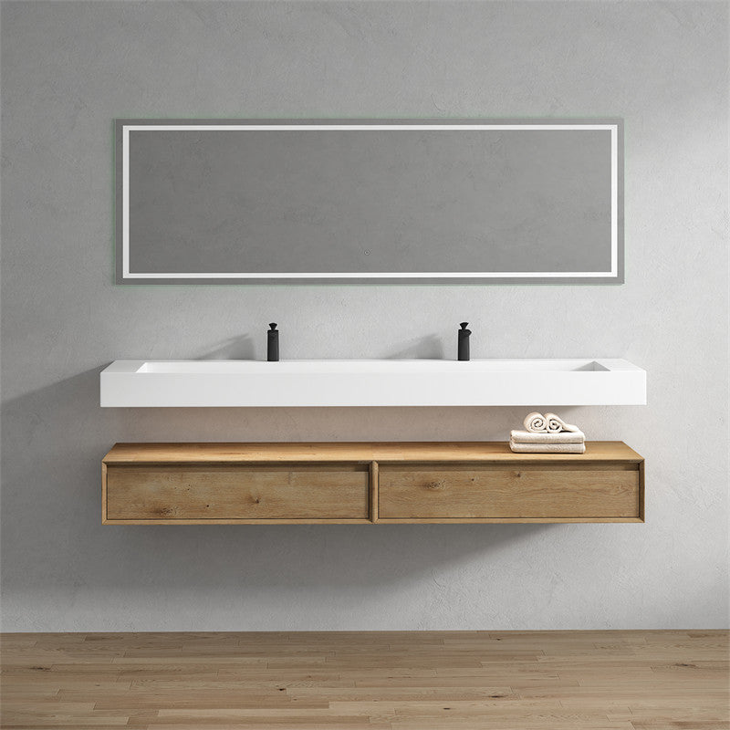 Alysa 84'' Wall Mounted Bathroom Vanity with Reinforced Acrylic Integrated Sink Top