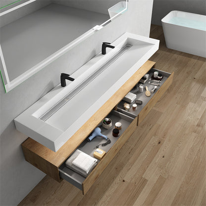 Alysa 84'' Wall Mounted Bathroom Vanity with Reinforced Acrylic Integrated Sink Top