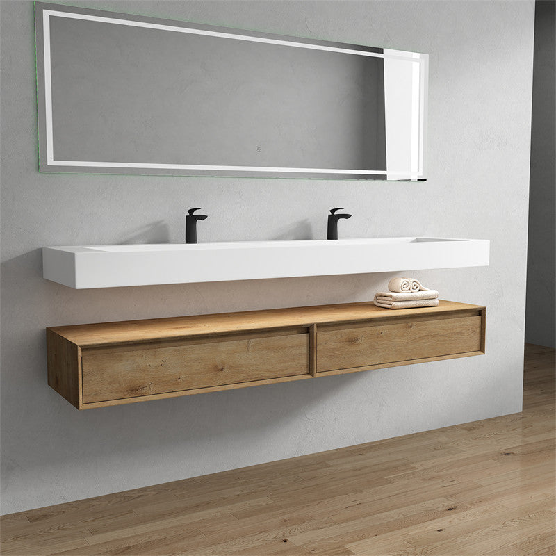 Alysa 84'' Wall Mounted Bathroom Vanity with Reinforced Acrylic Integrated Sink Top