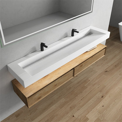 Alysa 84'' Wall Mounted Bathroom Vanity with Reinforced Acrylic Integrated Sink Top