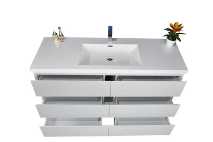 Angeles 60" Freestanding Bathroom Vanity with Reinforced Acrylic Integrated Sink Top