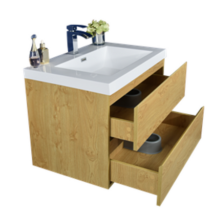 Bohemia Lina 30" Wall Mounted Bathroom Vanity with Reinforced Acrylic Integrated Sink Top