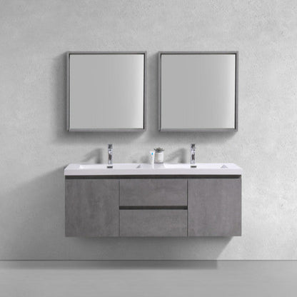 Bohemia Lina 60" Wall Mounted Bathroom Vanity with Reinforced Acrylic Integrated Sink Top
