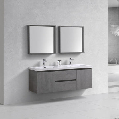 Bohemia Lina 60" Wall Mounted Bathroom Vanity with Reinforced Acrylic Integrated Sink Top