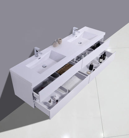 Bohemia Lina 72" Wall Mounted Bathroom Vanity with Reinforced Acrylic Integrated Sink Top