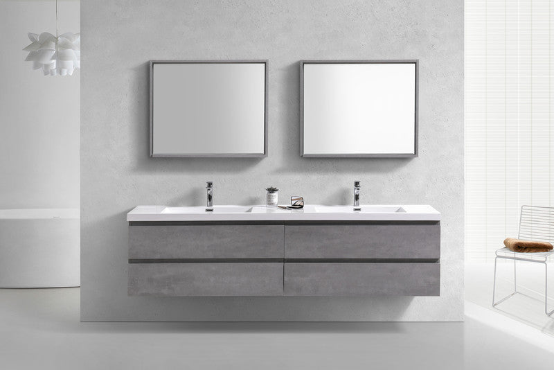 Bohemia Lina 84" Wall Mounted Bathroom Vanity with Reinforced Acrylic Integrated Sink Top