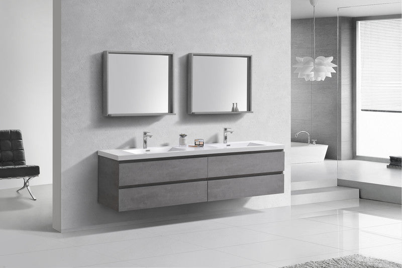 Bohemia Lina 84" Wall Mounted Bathroom Vanity with Reinforced Acrylic Integrated Sink Top