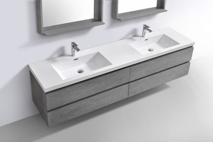 Bohemia Lina 84" Wall Mounted Bathroom Vanity with Reinforced Acrylic Integrated Sink Top