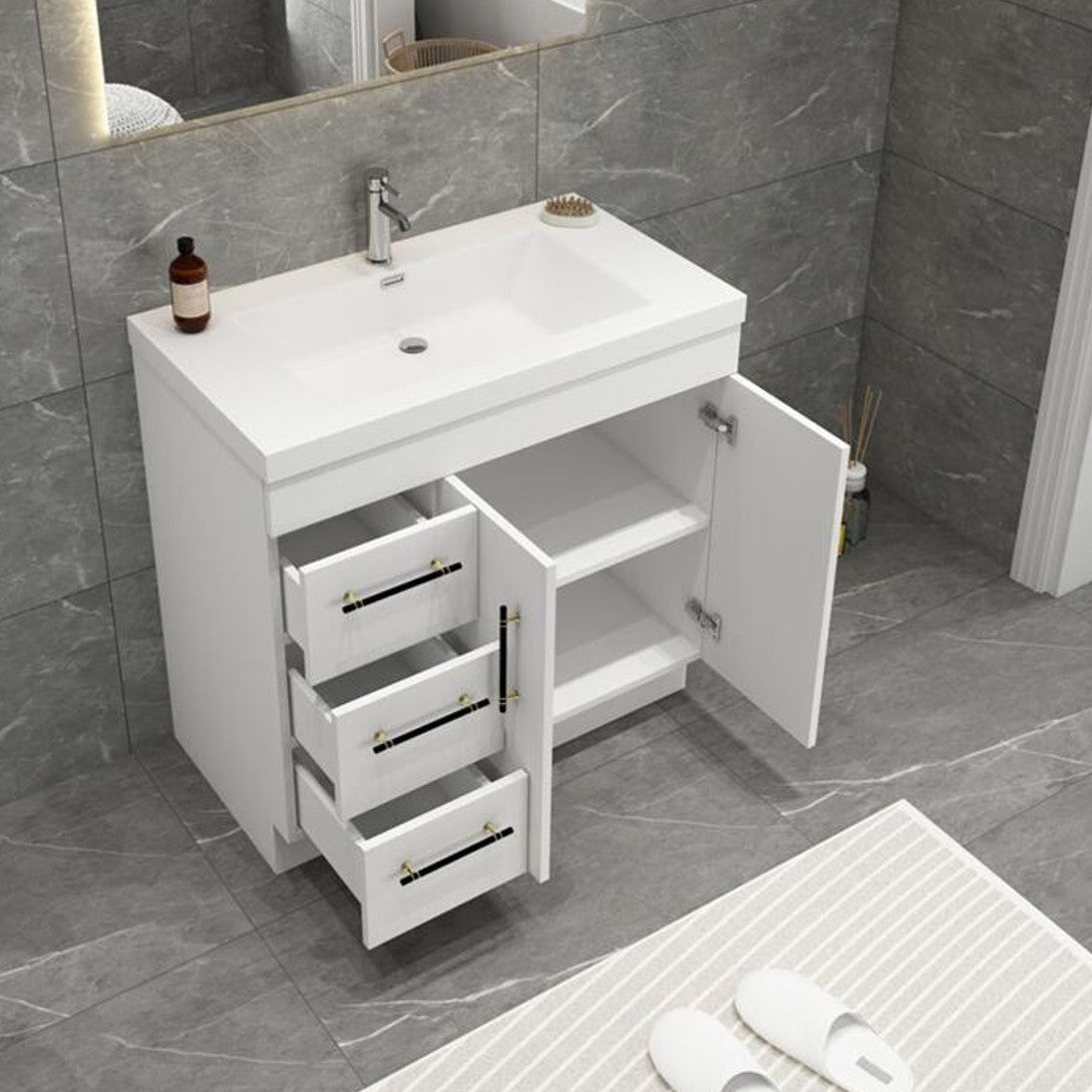 Elsa 36" Freestanding Bathroom Vanity with Reinforced Acrylic Integrated Sink Top