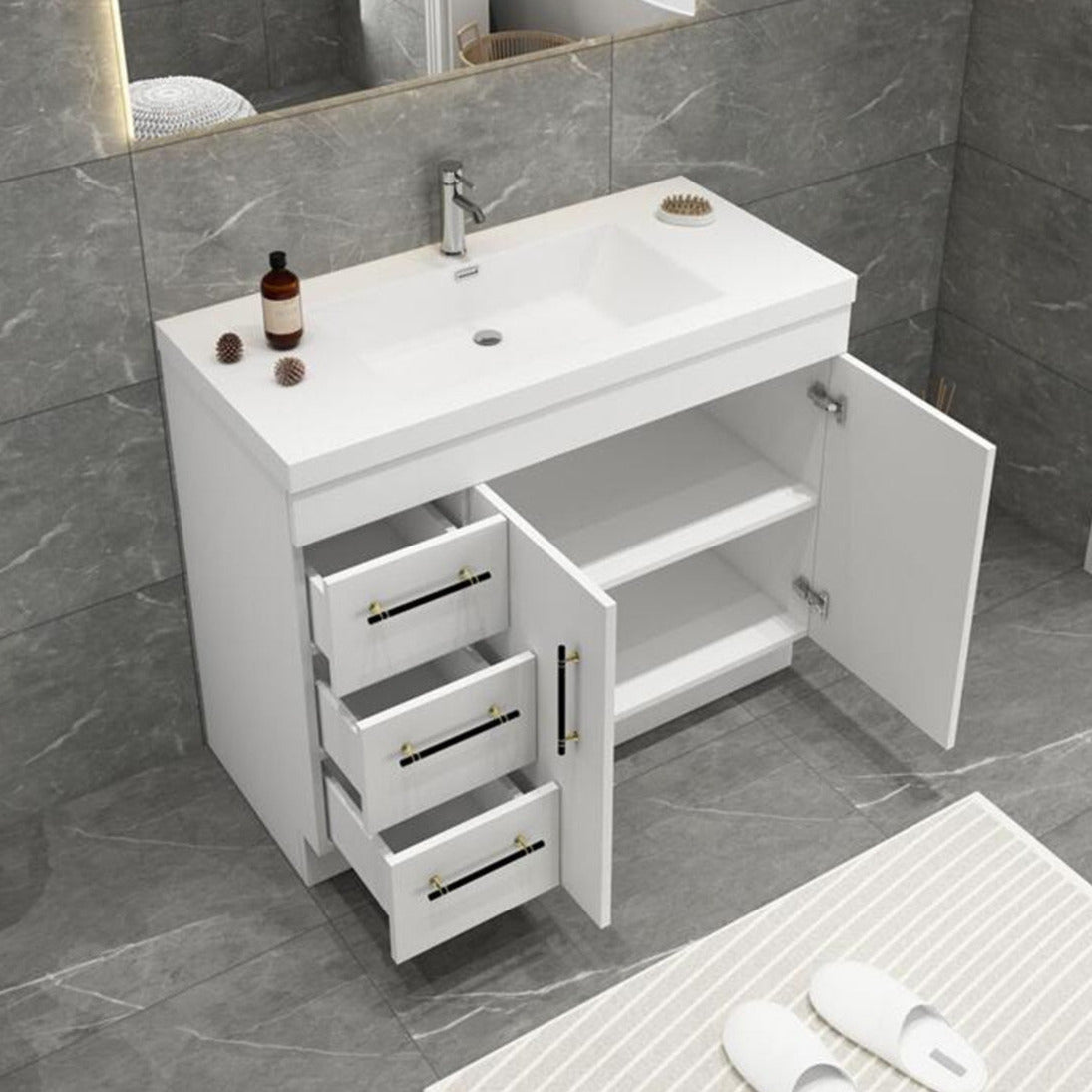 Elsa 42" Freestanding Bathroom Vanity with Reinforced Acrylic Integrated Sink Top