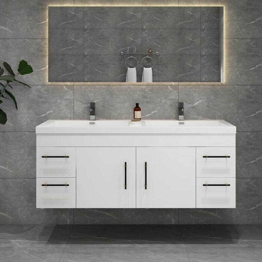 Elsa 60" Wall Mounted Bathroom Vanity with Reinforced Acrylic Integrated Sink Top