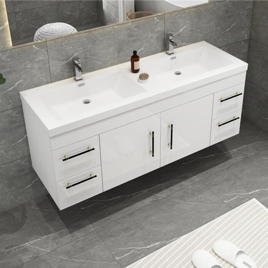 Elsa 60" Wall Mounted Bathroom Vanity with Reinforced Acrylic Integrated Sink Top