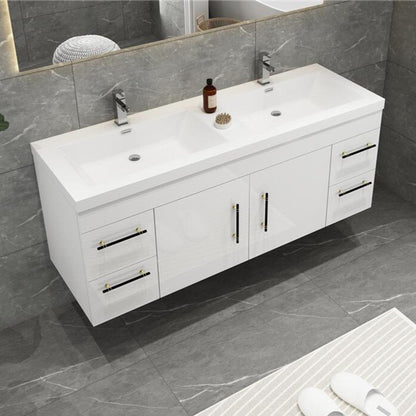 Elsa 60" Wall Mounted Bathroom Vanity with Reinforced Acrylic Integrated Sink Top