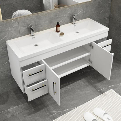 Elsa 60" Wall Mounted Bathroom Vanity with Reinforced Acrylic Integrated Sink Top
