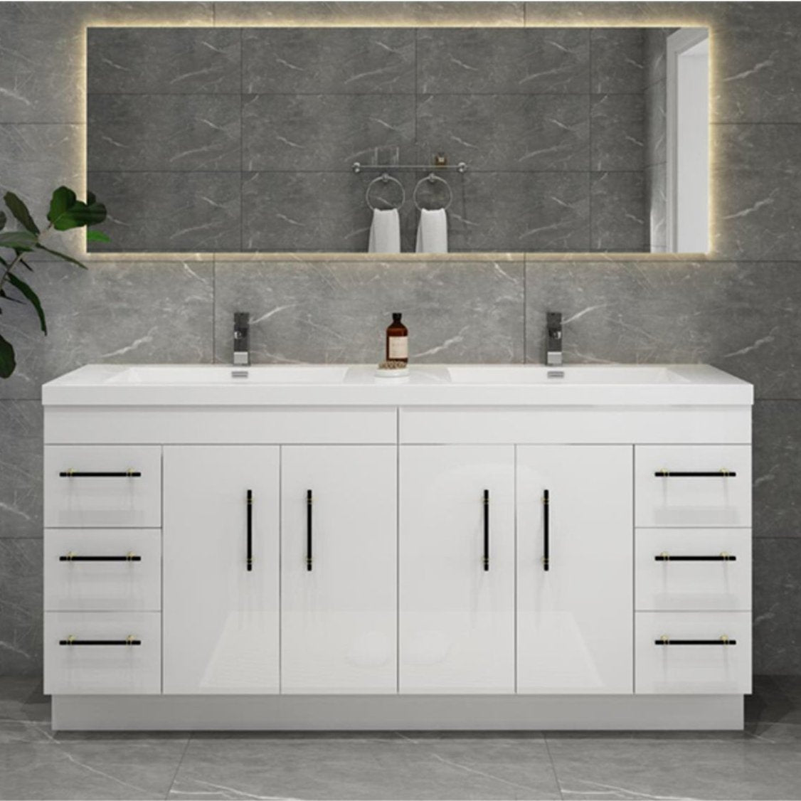 Elsa 72" Freestanding Bathroom Vanity with Reinforced Acrylic Integrated Sink Top