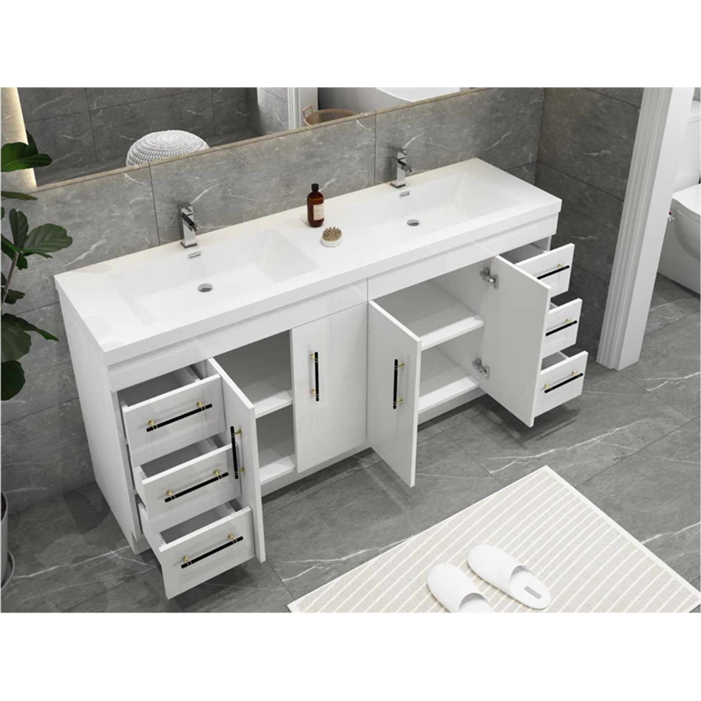 Elsa 72" Freestanding Bathroom Vanity with Reinforced Acrylic Integrated Sink Top