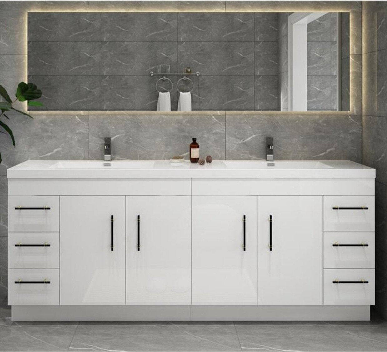 Elsa 84" Freestanding Bathroom Vanity with Reinforced Acrylic Integrated Sink Top