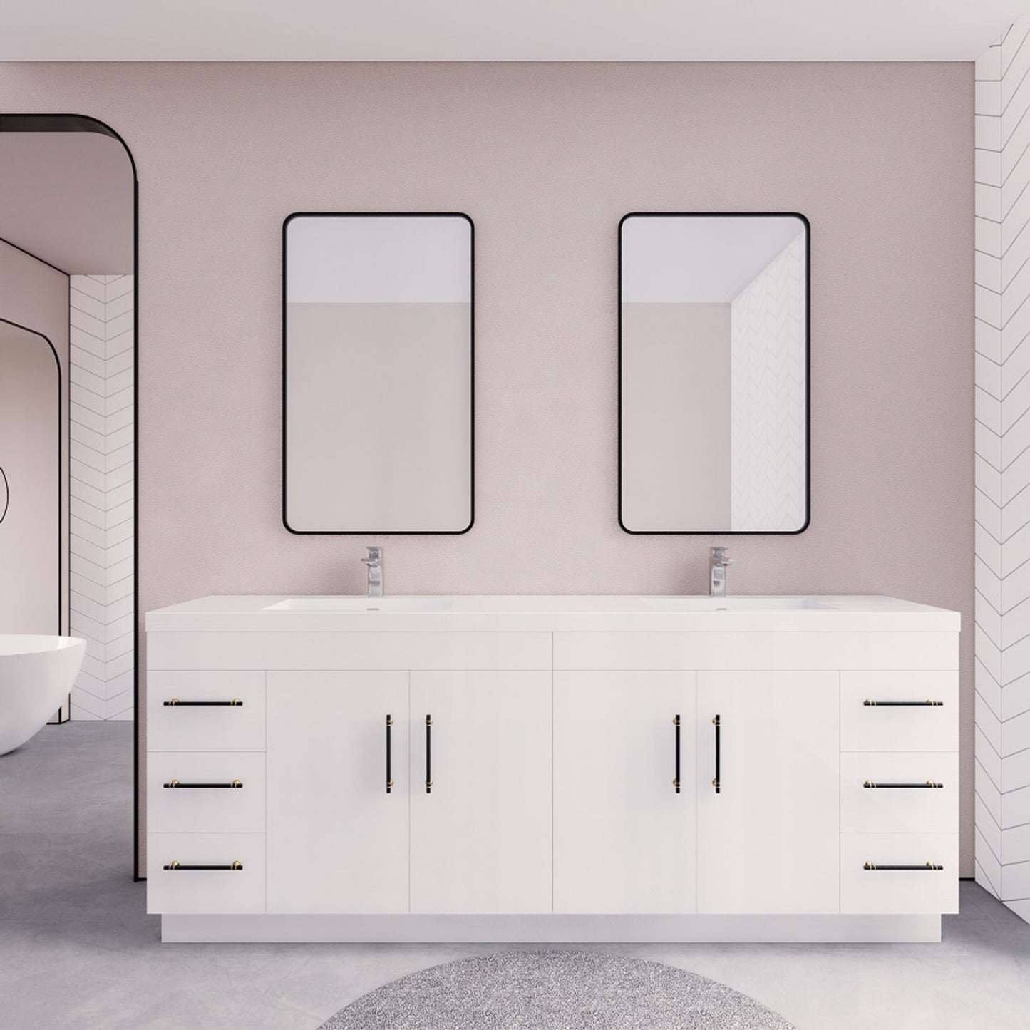 Elsa 84" Freestanding Bathroom Vanity with Reinforced Acrylic Integrated Sink Top